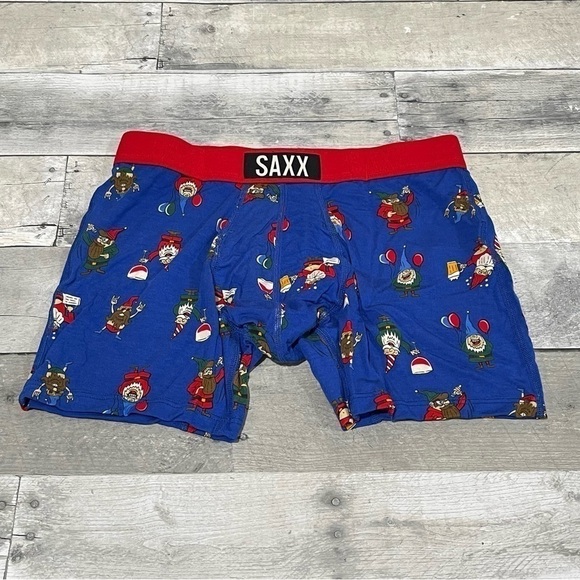 SAXX Vibe Men's Boxer Brief - Holiday Christmas Peak Blue Party Gnomes - Sz - S - Picture 3 of 8